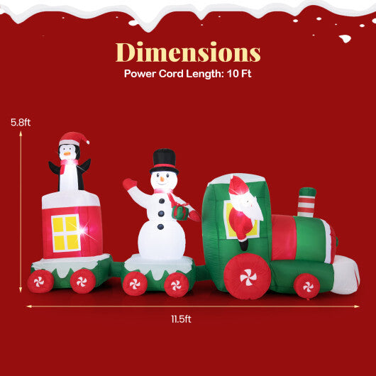 11.5 FT Christmas Inflatables Train Blow Up Santa Claus Driving Train W2B