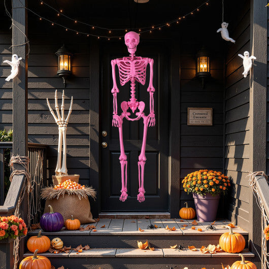 5.5 FT Life-Size Halloween Poseable Skeleton Pink Movable Joints W2B