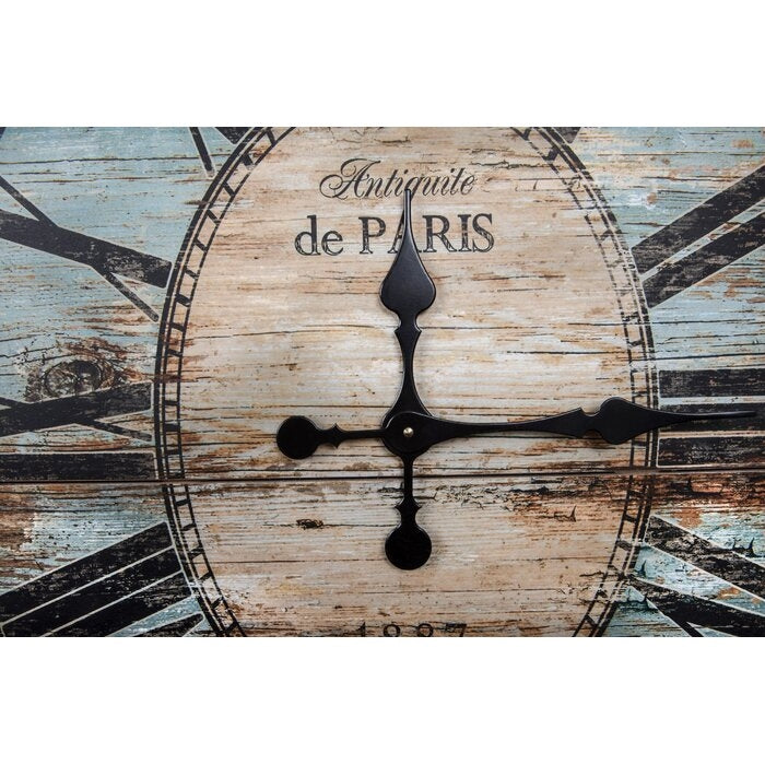 Turquoise Oversized Distressed Paris Wood Wall Clock FastFurnishings