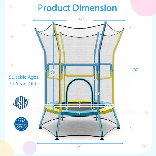 Mini Trampoline for Kids with Safety Enclosure Net and Foam Handles-Orange W2B