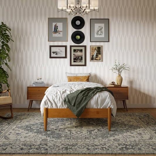 Twin size Solid Hardwood Platform Bed Frame in Natural Wood Finish FastFurnishings