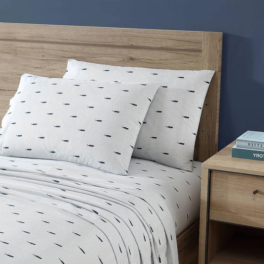 Twin XL size Coastal Beach 100-Percent Cotton Navy Blue White Stripe Sheet Set FastFurnishings