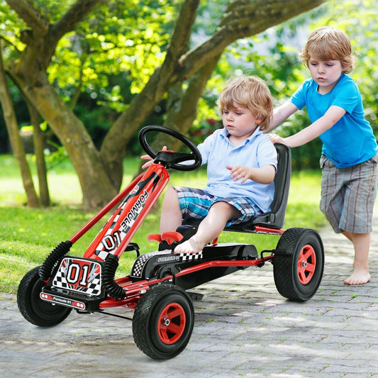 4 Wheels Kids Ride On Pedal Powered Bike Go Kart Racer Car Outdoor Play Toy-Red - Color: Red W2B