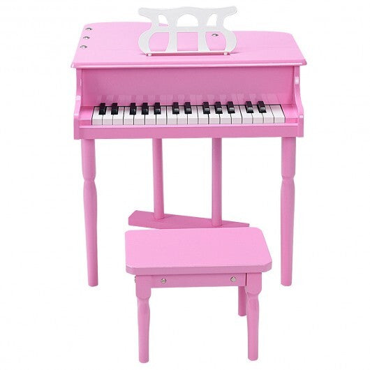 Musical Instrument Toy 30-Key Children Mini Grand Piano with Bench-Black W2B