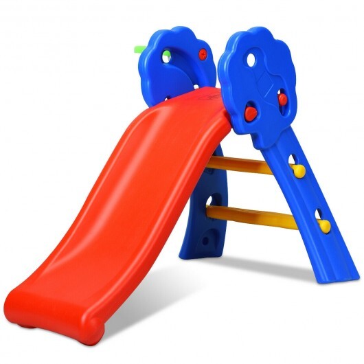 2 Step Indoors Kids Plastic Folding Slide with Basketball Hoop W2B