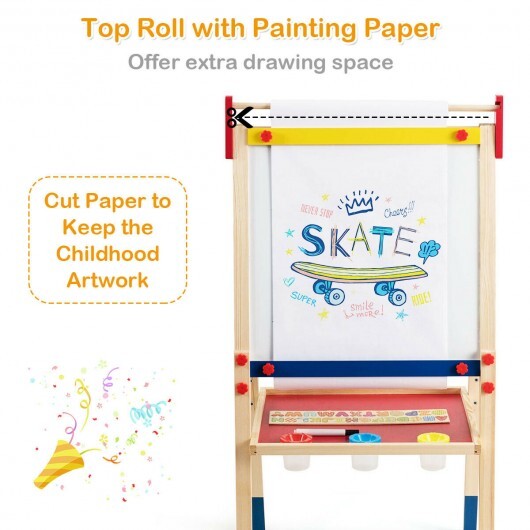 All-in-One Wooden Height Adjustable Kid's Art Easel with Magnetic Stickers and Paper - Color: Multicolor W2B