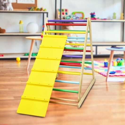 Foldable Wooden Climbing Triangle Indoor Home Climber Ladder - Color: Multicolor W2B