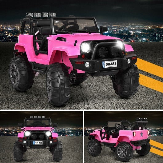 12V Kids Remote Control Riding Truck Car with LED Lights-Black W2B