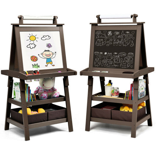 3 in 1 Double-Sided Storage Art Easel-Brown W2B
