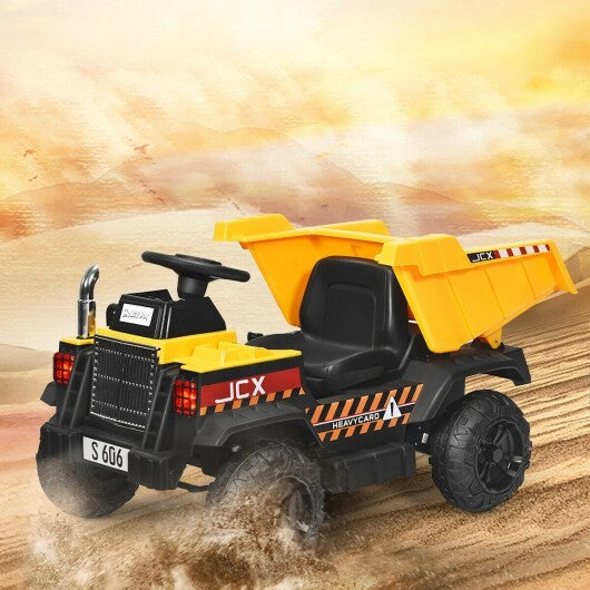 12V Battery Kids Ride On Dump Truck with Electric Bucket and Dump Bed-Yellow W2B