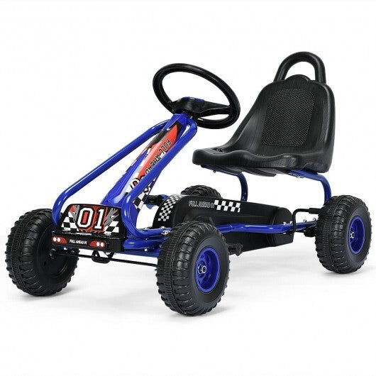 4 Wheel Pedal Powered Ride On with Adjustable Seat-Blue - Color: Blue W2B
