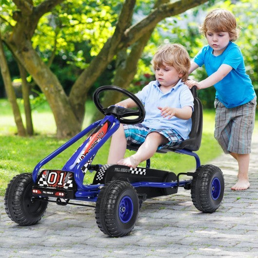 4 Wheel Pedal Powered Ride On with Adjustable Seat-Blue W2B