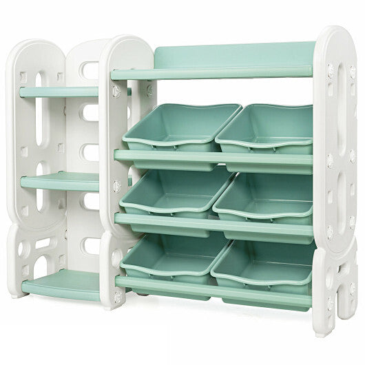Kids Toy Storage Organizer with Bins and Multi-Layer Shelf for Bedroom Playroom -Blue