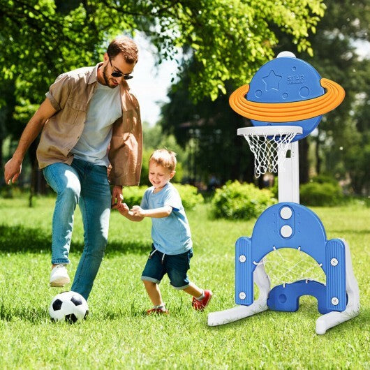 3 in 1 Height Adjustable Kids Basketball Hoop Set with Balls-Blue - Color: Blue W2B