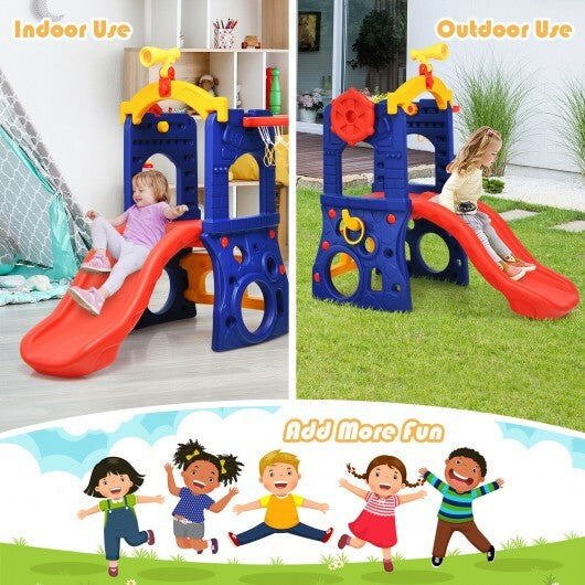 6-in-1 Freestanding Kids Slide with Basketball Hoop and Ring Toss W2B