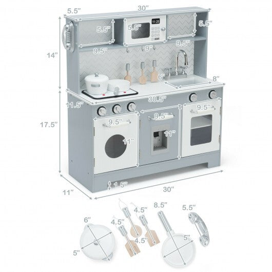 Pretend Play Kitchen Wooden Toy Set for Kids with Realistic Light and Sound W2B