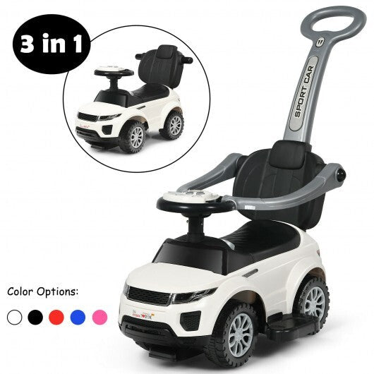 3 In 1 Ride on Push Car Toddler Stroller Sliding Car with Music-White - Color: White W2B