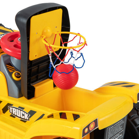 6V Kids Ride On Excavator Fun Digger with Folding Basketball Hoop W2B