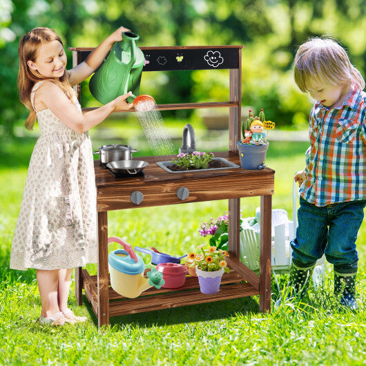 Outdoor Mud Kitchen for Kids with Rotatable Faucet and Removable Sink-Natural W2B