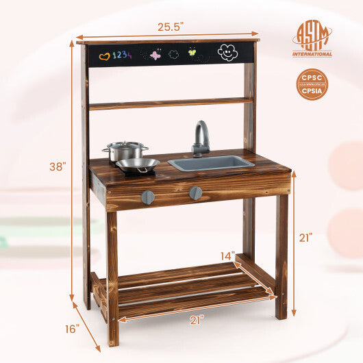 Outdoor Mud Kitchen for Kids with Rotatable Faucet and Removable Sink-Natural W2B