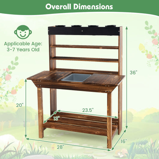 Wooden Potting Bench Table Outdoor Mud Kitchen with Solid Fir Wood Frame-Natural W2B