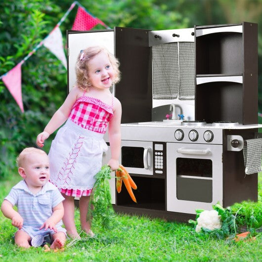 Kids Wooden Modern Kitchen Cooking Pretend Play Set W2B