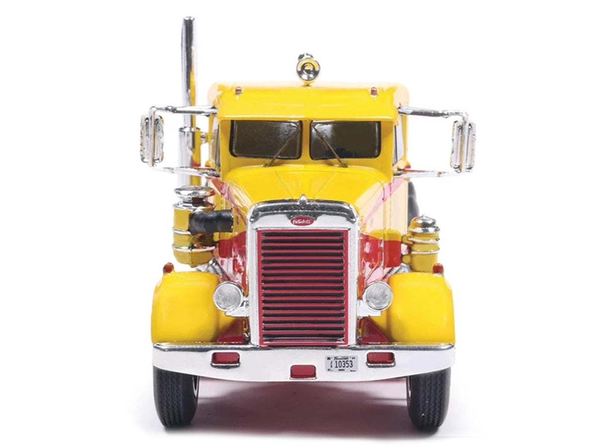 1963 Peterbilt 381 Truck Tractor Yellow with Red Graphics 1/64 Diecast Model Car by IXO Models IXO