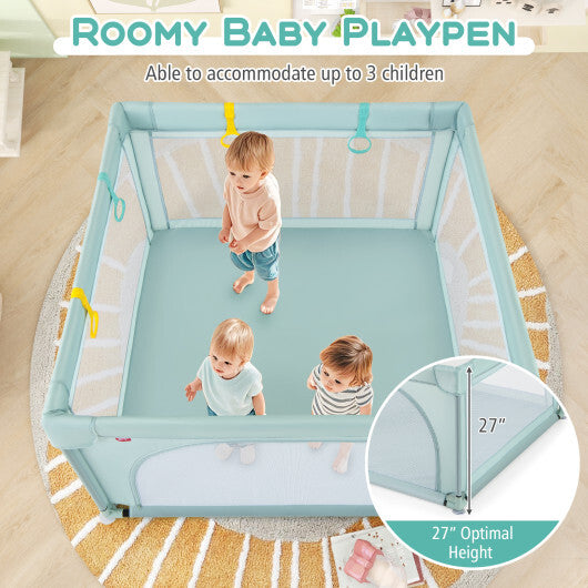 Large Kids Activity Center Baby Playpen for Toddlers with 4 Pull Rings-Blue