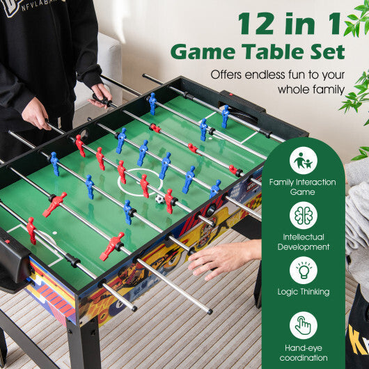 12-in-1 Combo Game Table Set with Foosball Air Hockey Pool Chess and Ping Pong W2B