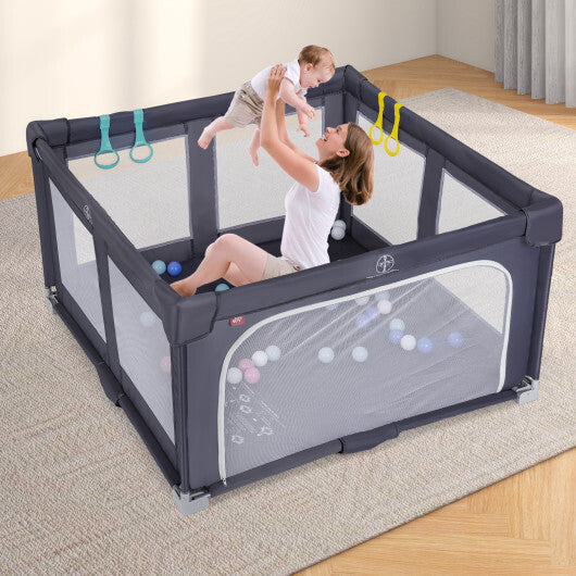 Large Baby Playpen BPA-Free Foldable Toddlers Safety Fence Play Yard-Dark Grey W2B