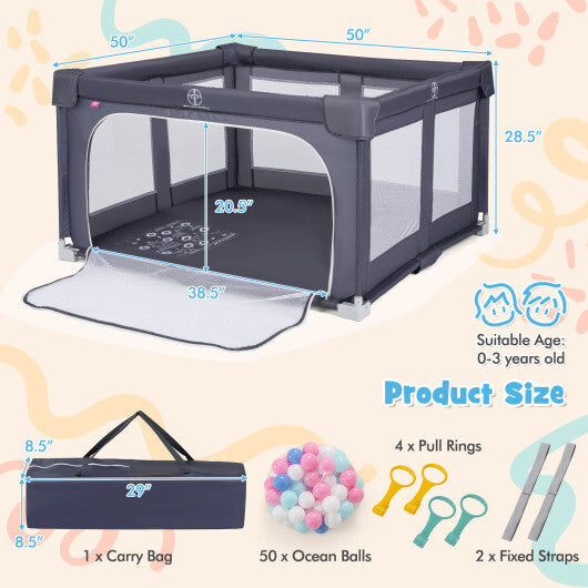 Large Baby Playpen BPA-Free Foldable Toddlers Safety Fence Play Yard-Dark Grey W2B