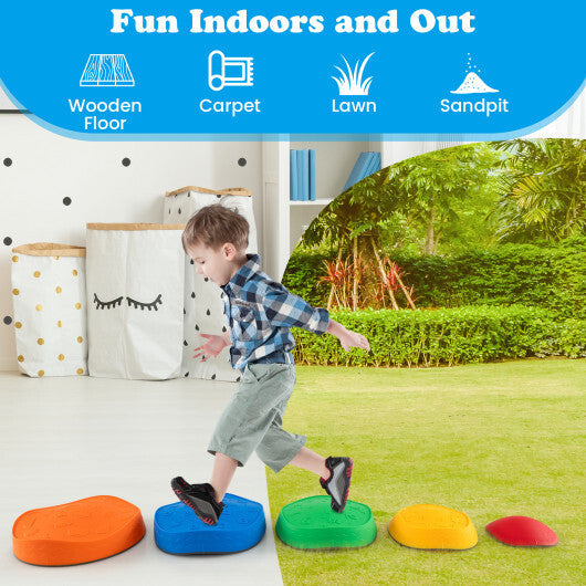 5 Pieces Kids Stepping Stones Stackable Round Indoor Outdoor-Multicolor W2B