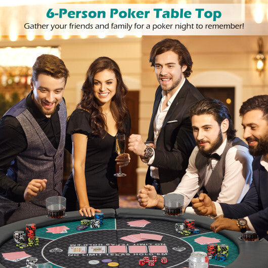 Portable 48 Inch 6-Player Foldable Poker Table Top Round Game Mat-Green W2B