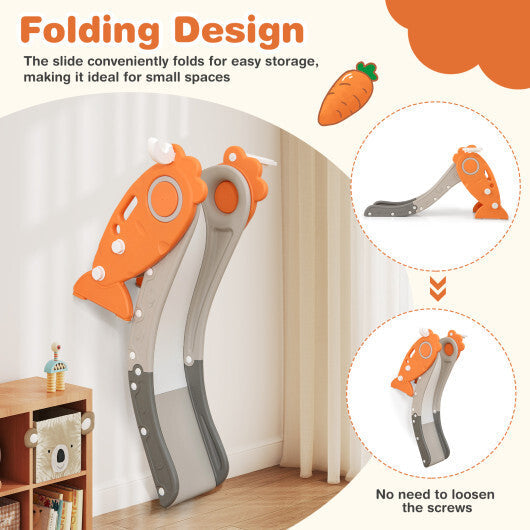 4 in 1 Indoor Slide for Kids Age 3+ Years with Basketball Hoop and Rings-Orange W2B