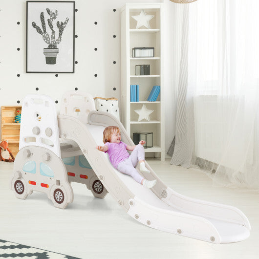 5 in 1 Convertible Toddler Slide Set Kids Art Easel with Stool and Book Rack-Gray W2B
