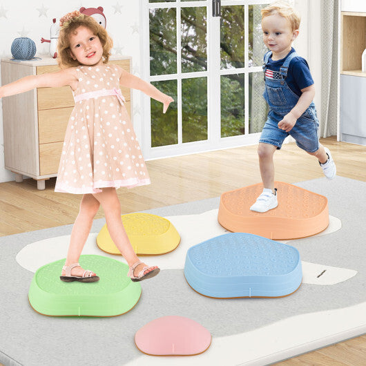 Stepping Stones for Kids 5 PCS Non-Slip Balance Stones with Storage Bag-Macaron W2B