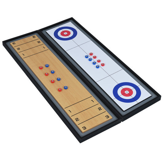 Shuffleboard and Curling 2 in 1 Board Game Portable 2-Sided Tabletop Shuffle Board Game
