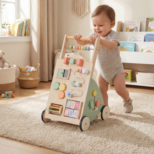 Wooden Baby Walker with Wheels and Storage Basket W2B