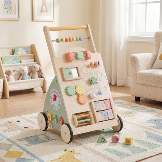 Wooden Baby Walker with Wheels and Storage Basket W2B