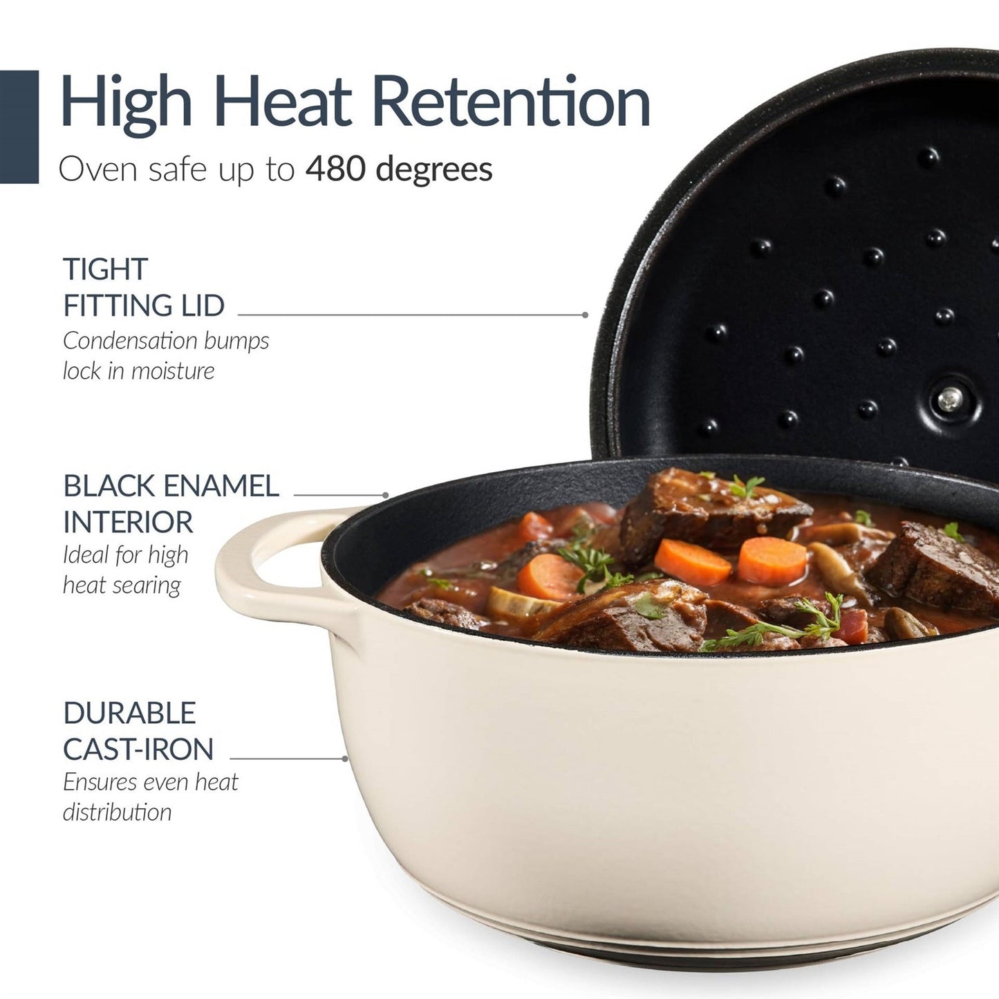 Cream 6-Piece Non-Stick Cast Iron Cookware Set - Skillet Grill Pan Dutch Oven FastFurnishings
