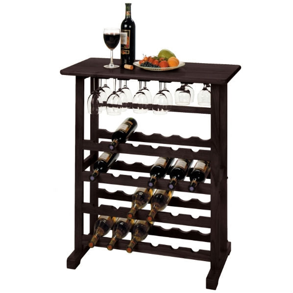 Floor-Standing Dark Espresso Brown 24-Bottle Wine Rack FastFurnishings