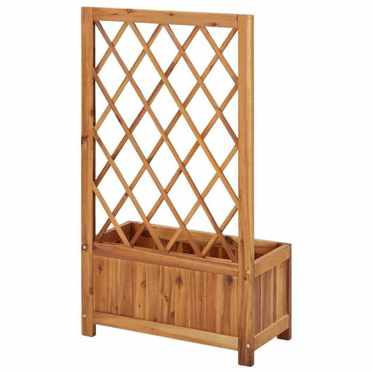 Solid Wood Outdoor Raised Garden Bed Planter with Lattice Trellis FastFurnishings