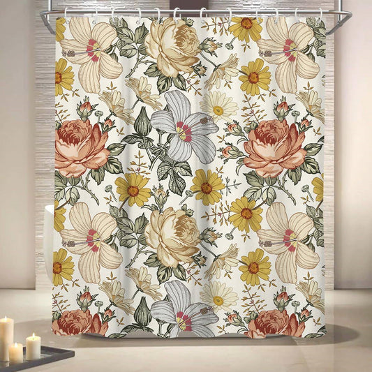 72"W x 72"H Vintage Floral Peony Yellow/Pink Polyester Shower Curtain FastFurnishings