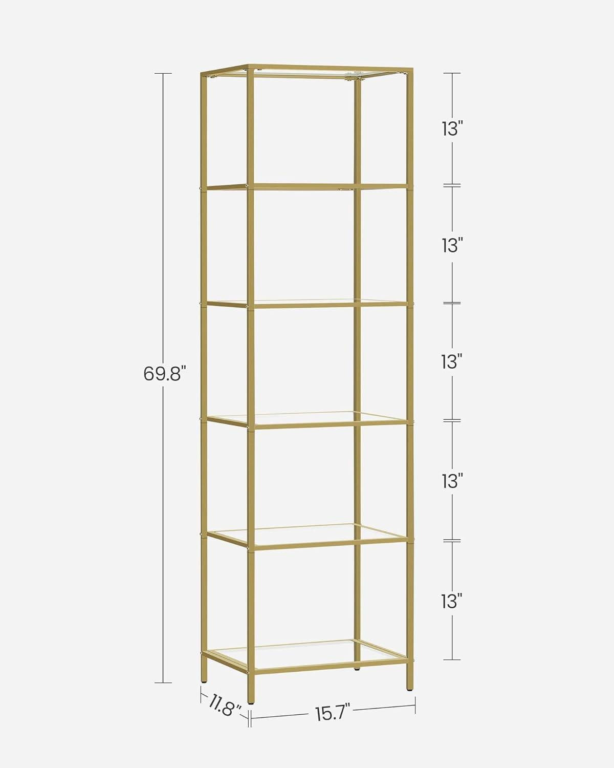 Narrow Glass Shelf Bookcase Bedroom Living Office Bath Storage Unit in Gold FastFurnishings
