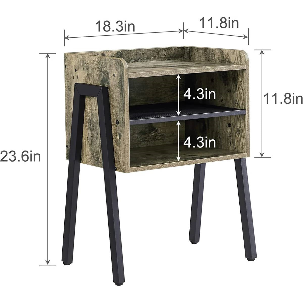 Set of 2 Modern Industrial Grey Wood Black Metal Side Table Nightstand End Table-4