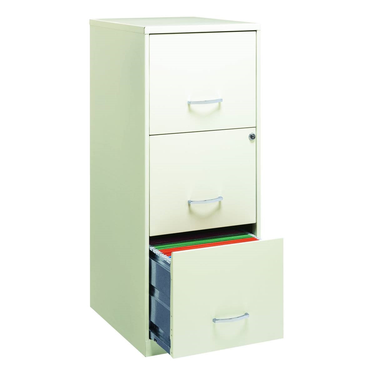 White Metal 3-Drawer Vertical File Cabinet with 2 Locking Drawers FastFurnishings