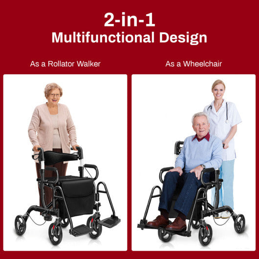 Goplus Rollator Walker with Seat Folding Walker with 8-inch Wheels Supports up to 350lbs Black W2B