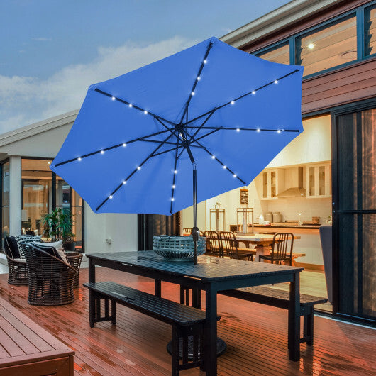 Costway 10' Solar LED Lighted Patio Market Umbrella Shade Tilt Adjustment Crank-Blue W2B