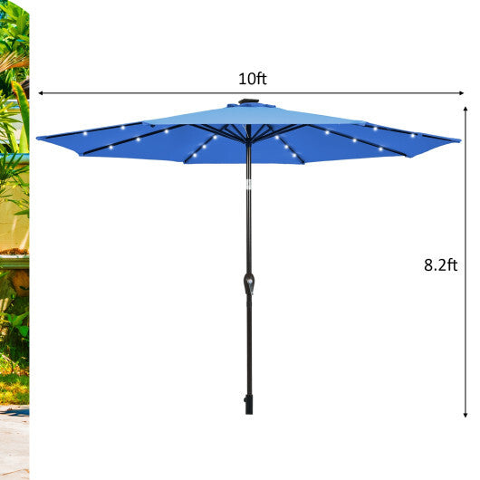 Costway 10' Solar LED Lighted Patio Market Umbrella Shade Tilt Adjustment Crank-Blue W2B