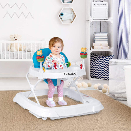 Costway Walker Adjustable Height Removable Toy Wheels Folding Portable Blue W2B